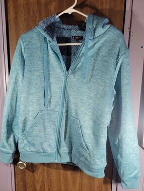 Canyon Creek women medium Light Teal Zip-Up Fleece lined Hooded Sweatshirt